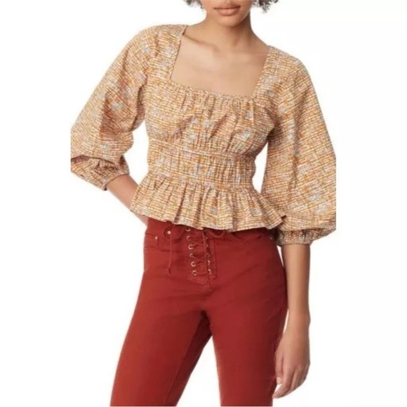 🎆 Circus by Sam Edelman peplum top small square neck balloon sleeve orange retro - Picture 1 of 9